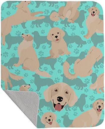 Caroline's Treasures MLM1078LQB Cream Golden Retriever Quilted Blanket 50x60 Artwork Pattern Quilted Throw Blanket for Bed, Couch, Sofa, Soft and Lightweight