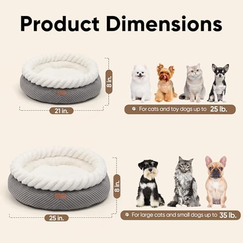 FUKUMARU Cute Round Cat Bed, Calming Donut Small Dog Beds, Washable