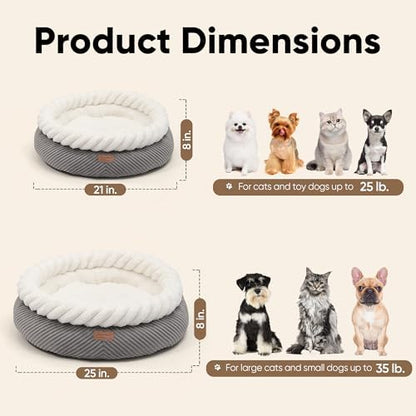 FUKUMARU Cute Round Cat Bed, Calming Donut Small Dog Beds, Washable