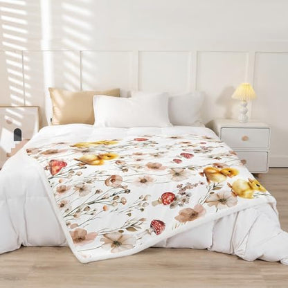 Erosebridal Kids Chicken Blankets and Throws 40"x50",Mushroom Rooster Blanket Throw for Girls Boys,Farmhouse Chick Fleece Blanket Country Cottage Floral Fuzzy Blanket for Bed Sofa Decor