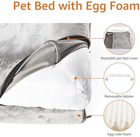 Amazon Basics Dog Bed with Premium Foam, Pressure-Relief Support for Dogs up to 55lbs, Non-Slip Bottom, Machine Washable Cover, Large Sized (36" x 27"), Taupe