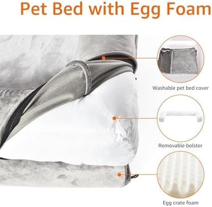 Amazon Basics Dog Bed with Premium Foam, Pressure-Relief Support for Dogs up to 55lbs, Non-Slip Bottom, Machine Washable Cover, Large Sized (36" x 27"), Taupe