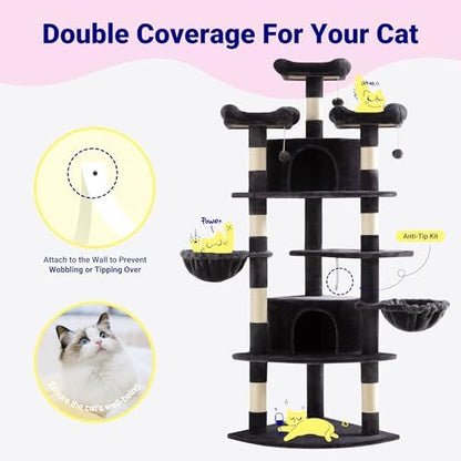 Allewie 73in Fan-Shaped Space-Saving Corner Cat Tree Tower, Dark Grey