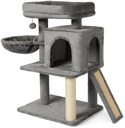 Amazon Basics Indoor Cat & Kittens Multi-Level Climbing Activity Tower with Scratching Posts, 2 Condos, FSC Certified, M - 30"(76.2cm) H, Grey