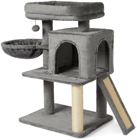 Amazon Basics Indoor Cat & Kittens Multi-Level Climbing Activity Tower with Scratching Posts, 2 Condos, FSC Certified, M - 30"(76.2cm) H, Grey