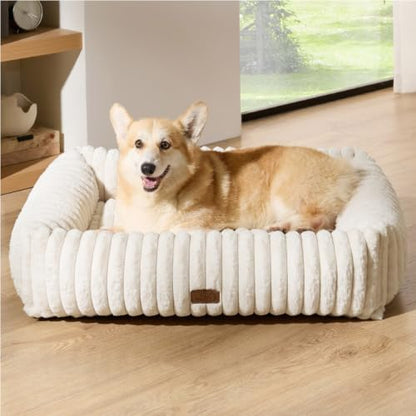 Bedsure ComfyFleece™ Cute Dog Bed Medium Large Size Dog Washable，33in Cream