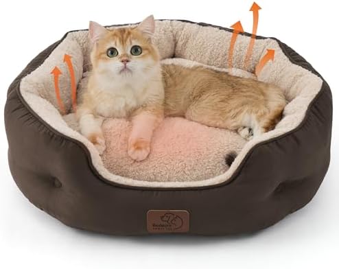Bedsure Self Warming Cat Bed,Round Washable Small Dog Bed, 20In Brown