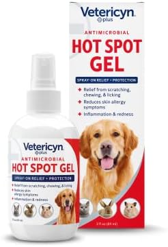 Vetericyn Plus Dog Hot Spot Gel | Spray-On Hot Spot Care for Dogs, Relieves Dog Itchy Skin and Allergy Symptoms, Helps with Skin Inflammation and Redness, Safe for All Animals. 3 ounces