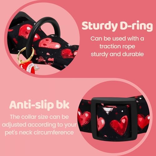 Valentine's Black Base Red Heart Dog Collar for X-Small Dogs