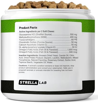 STRELLALAB Advanced Glucosamine for Dogs, Chondroitin & MSM Hip Joint Chews