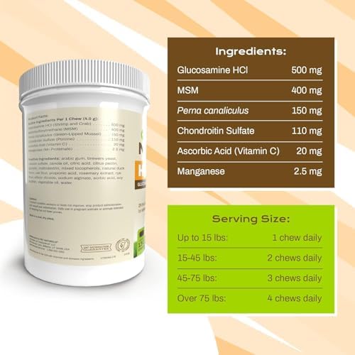 Pet Naturals Hip and Joint Pro Supplement with Glucosamine, Green-Lipped Mussel, and Chondroitin for Dogs, Duck Flavor, 130 Chews