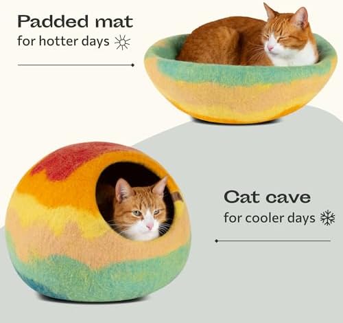 MEOWFIA Cat Cave - Merino Wool Bed for Indoor Cats (Tucson Sunset, Medium)