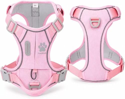PawWave No Pull Dog Harness with Built-in Hidden AirTag & GPS Tracker Holder, Reflective Adjustable Escape-Proof Vest Harness for Small & Medium Dogs (Pink, XL)