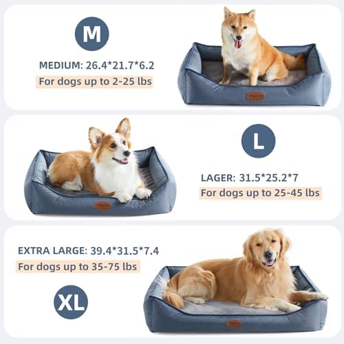 Tidore Orthopedic Dog Beds for Medium Dogs, Durable Egg Crate Foam Sofa Dog Bed wit Washable Removable Cover,Waterproof Lining,Pet Bed for Large Dogs (Denim Blue, 31.5" L x 25.2" W x 7" Th)