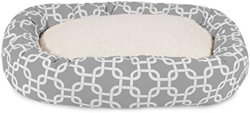 Majestic Pet 32 Inch Links Sherpa Calming Dog Bed Washable – Cozy Soft Round Dog Bed with Spine for Head Support - Fluffy Donut Dog Bed 32x23x7 (inch) – Round Pet Bed Medium - Gray