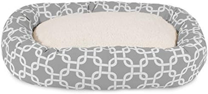 Majestic Pet 32 Inch Links Sherpa Calming Dog Bed Washable – Cozy Soft Round Dog Bed with Spine for Head Support - Fluffy Donut Dog Bed 32x23x7 (inch) – Round Pet Bed Medium - Gray