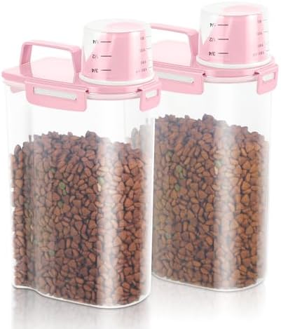2 Pack 3 Lbs Pet Dog Cat Food Bird Seed Storage Containers for Travel -Pink