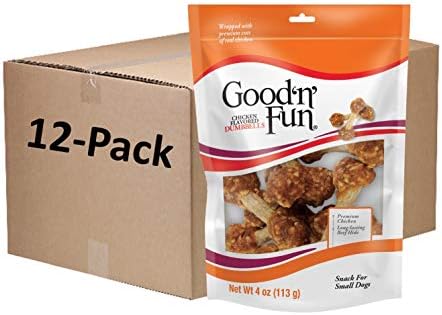 GOOD 'N' FUN Dumbbell Long-Lasting Dog Treat for Small Dogs, 4 oz (12 Pack)