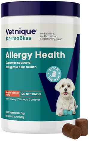 Vetnique Dermabliss Dog Allergy Chews for Itch Relief, Skin & Coat 120ct