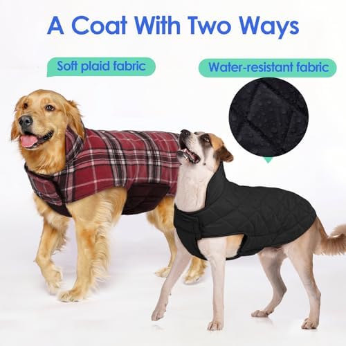 MIGOHI Dog Jackets for Winter,Reversible Dog Coat with Leash Hole,Red,XL