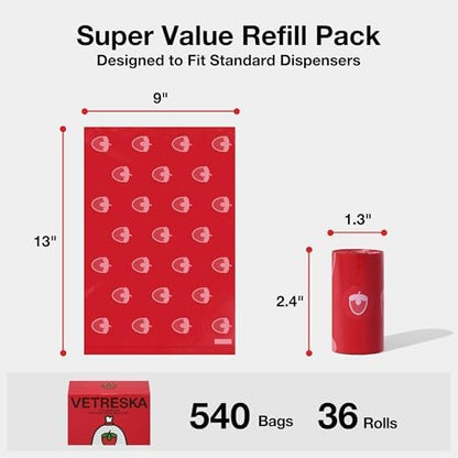 VETRESKA Strawberry Scented Dog Poop Bags, Leak Proof, 540 Counts