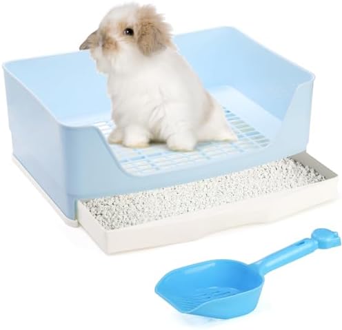 Yesland Large Rabbit Litter Box with Drawer - Corner Toilet Trainer for Adult Bunny, Guinea Pigs, Ferret, Chinchilla, Small Animals - Easy Clean Plastic Pet Pan, Blue (15.75" L x 11.4" W)