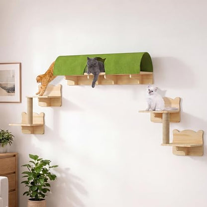 Cat Wall Shelves Set, 7-in-1 Cat Wall Furniture with Tunnel
