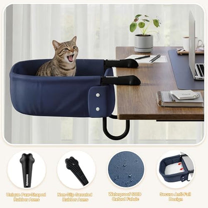 Extra-Sturdy Cat Desk Bed for Large Cats 50lbs Desk Cat Bed Attachment