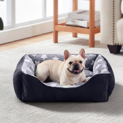 GASUR Dog Beds Small Medium Size, Small Dog Bed Washable, Orthopedic Pet Sofa Bed, Pet Cuddler Anti-Slip Bottom, Soft Calming Sleeping Warming Puppy Bed (S Plus (25"x 21"x 8"), Black)