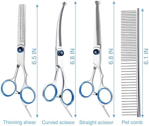 5 in 1 Premium Dog Grooming Scissors, Professional Dog Scissors for Grooming with Safety Round Tips, Lengnoyp Stainless Steel Thinning Shears, Pet Cat Shears for Grooming Kit