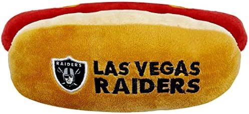 Pets First NFL LAS Vegas Raiders HOT Dog Plush Dog - Cutest HOT-Dog Snack Plush Toy for Dogs & Cats with Inner Squeaker & Beautiful Football Team Name/Logo,Team Color,8 x 5 x 3 Inches,OAK-3354