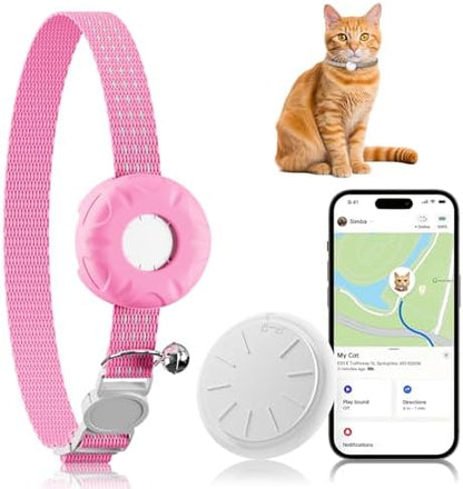GPS Tracker for Cats - No Monthly Fee Cat Tracker, Waterproof Real-Time Tracking Collar for Pets, Kids,Luggage & Assets | 367-Day Battery Life | Compatible with Apple Find My App (Only iOS) (Pink)