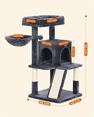 Feandrea Cat Tree, 37.8-Inch Tall Cat Tower, Multi-Level Condo, Smoky Gray