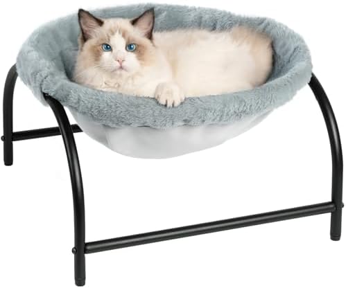 JUNSPOW Cat Bed Dog Bed Pet Sleep Hammock 16.9in x 16.9in x 9.5in, Grey+Fur