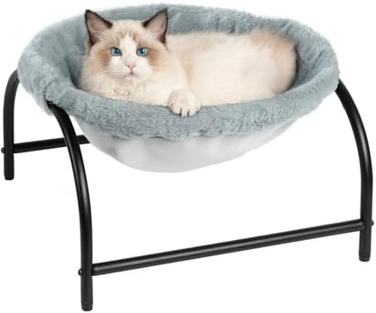 JUNSPOW Cat Bed Dog Bed Pet Sleep Hammock 16.9in x 16.9in x 9.5in, Grey+Fur