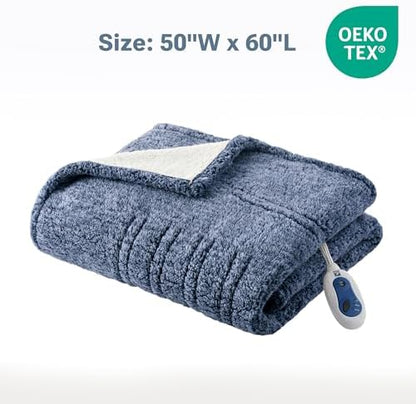 True North by Sleep Philosophy Heated Throw Blanket, 50 x 60, Blue