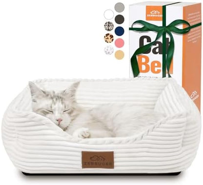Zerbuger 20in Cream Rectangle Cat Dog Bed Machine Washable Sleeping Sofa