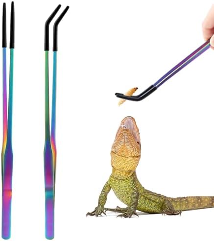 OLIISS Iridescent Reptile Feeding Tongs with Rubber Tips, 10.6", 2 Pack