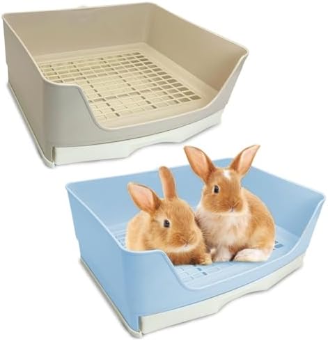 kathson 2PCS Large Rabbit Litter Box Trainer, Potty Corner Toilet with Drawer Bigger Pet Pan for Adult Hamster, Guinea Pig, Ferret, Galesaur, Bunny and Other Animals (Blue,Brown)