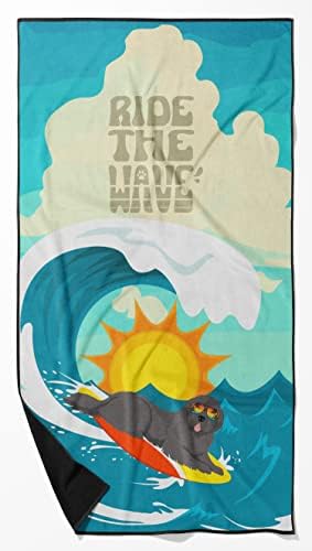 Caroline's Treasures MLM1243TWL3060 Surfer Dog Black Newfoundland Premium Beach Towel Oversized Towel Beach Blanket, Pool, Beach Essentials, Yoga, Premium Bath Towel, Quick Dry Plush