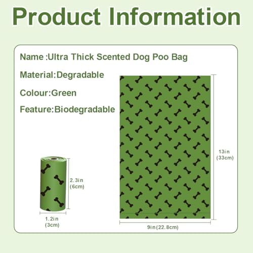 Green Dog Poo Bags Lavender scent - 270 Large Poop Bags, Extra Thicken Strong Corn Starch Blended Leak Proof Poop Waste Bag for Dogs