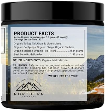 Bone Broth for Dogs – Grass-Fed Beef Protein Powder with Medicinal Mushrooms – Supports Hips, Joints, Digestion & Immunity – All-Natural Food Topper – 60 Servings (3 oz, 83 Grams)