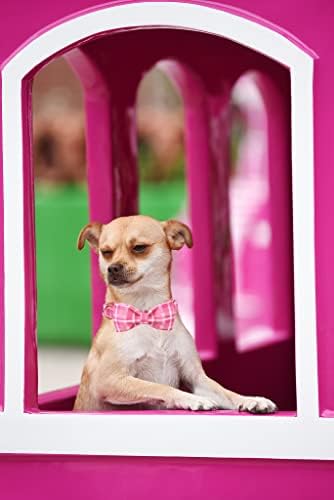 Lionheart glory Pink Plaid Dog Collar, Adjustable Dog Collar with Bowtie, Pet Gift Girl Collar for Dog Soft Bowtie Dog Collars for Small Dogs