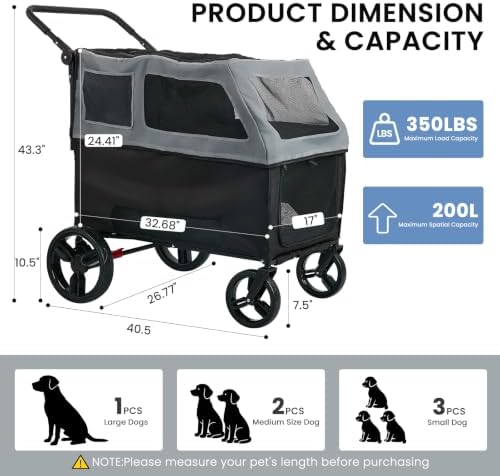 Large Dog Stroller for Medium & Large Dogs up to 350 lbs,Foldable Pet Wagon