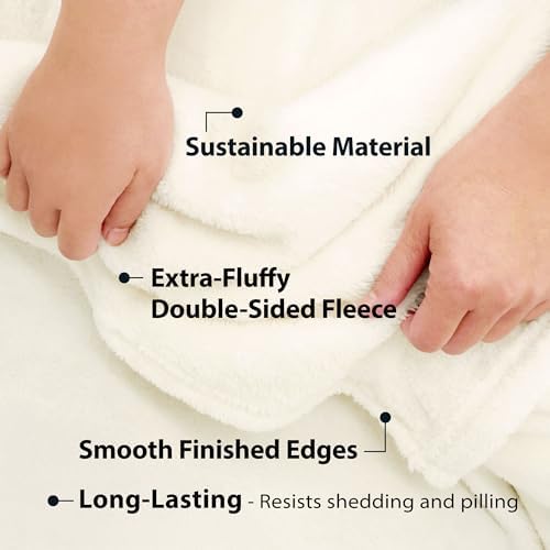 DEZ FURNISHINGS Ultra Soft Plush Fleece Throw Blanket, Double Sided Cozy Thick Warm Blanket for Sofa & Bed, Twin (66" x 90"), Ivory