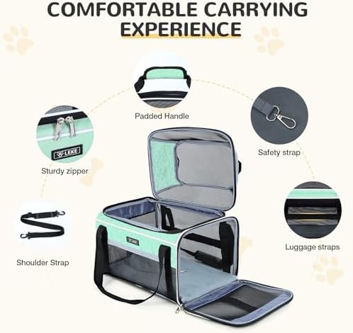 Lekereise Top-Expandable Pet Carrier 17x11x9.5 Inch Alaska Hawaiian Airline Approved Soft Sided Underseat to 12lbs Travel Carriers for Small Dogs and Cats with Locking Safety Zippers Anti-Scratch Mesh