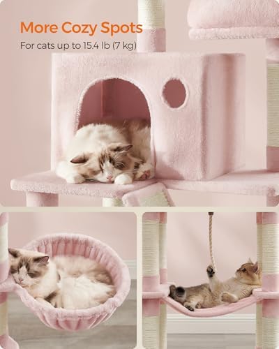 Feandrea Cat Tree, 81.1-Inch Large Cat Tower, Multi-Level Condo, Jelly Pink