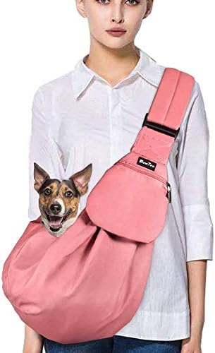 SlowTon Dog Carrier Sling - Thick Padded Shoulder Strap Adjustable, Peach M