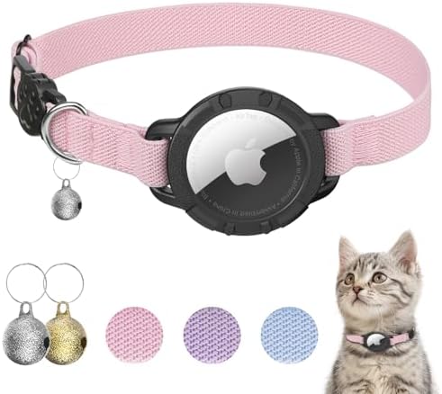 AirTag Cat Collars, Stretchy Collar with Apple Air Tag Holder and Bell