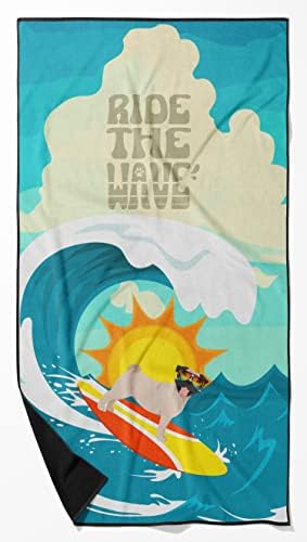 Caroline's Treasures MLM1263TWL3060 Surfer Dog Fawn Pug Premium Beach Towel Oversized Towel Beach Blanket, Pool, Beach Essentials, Yoga, Premium Bath Towel, Quick Dry Plush
